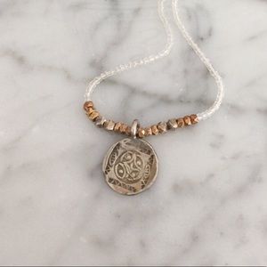 Mini Silver + Gold Bead Necklace with Mini Coin Pendant